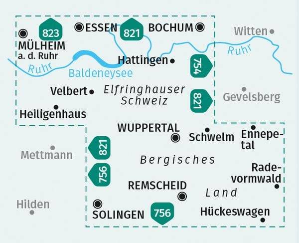 KOMPASS Wanderkarte 493 Baldeneysee, Elfringhauser Schweiz, Wuppertal 1:25.000