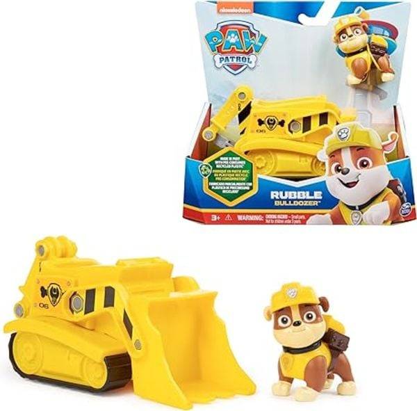 PAW Patrol, Baustellen-Fahrzeug mit Rubble-Figur (Sustainable Basic Vehicle/Basis Fahrzeug)