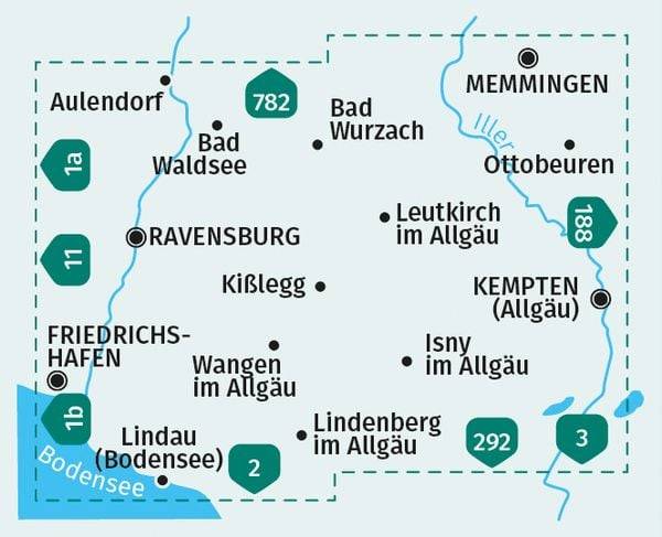 KOMPASS Wanderkarte 187 Oberschwaben, Isny, Wangen, Leutkirch 1:50.000