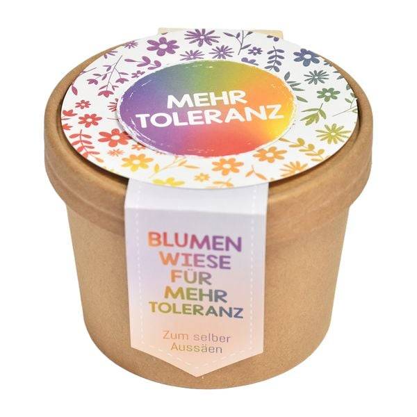 Aussaattopf. Blumenwiese zum Aussäen für mehr Toleranz