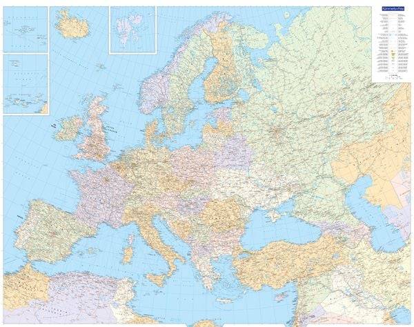 Europakarte politisch Poster 1:4,5 Mio. Plano gerollt in Röhre 126 x 99,6 cm