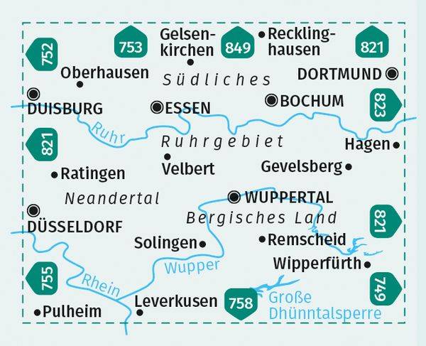 KOMPASS Wanderkarte 756 Südliches Ruhrgebiet, Neandertal, Bergisches Land 1:50.000