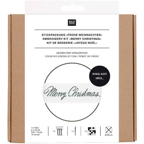 Stickpackung Gezählter Kreuzstich, Band Schriftzug "Frohe Weihnachten"