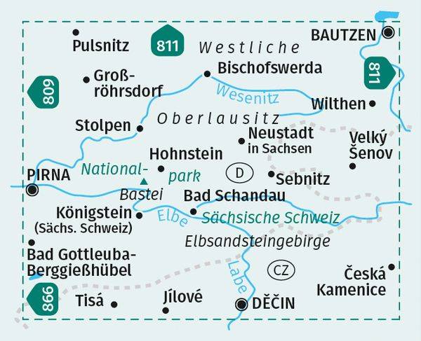 KOMPASS Wanderkarte 810 Sächsische Schweiz, Westliche Oberlausitz 1:50.000