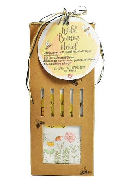 Wildbienen Hotel als Nisthilfe mit Saatgut für Blühwiesen