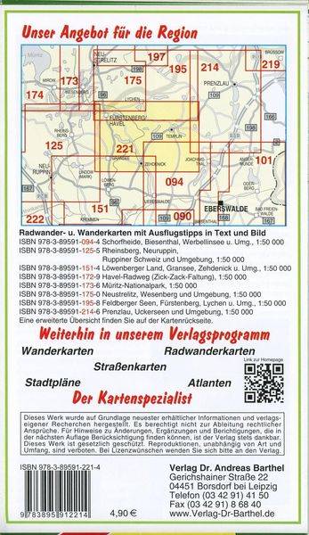 Radwander- und Wanderkarte Fürstenberg, Lychen, Templin, Zehdenick und Umgebung1 : 50 000