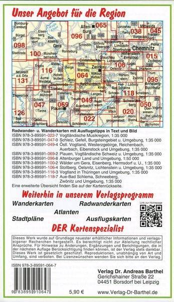 Radwander- und Wanderkarte Wälder um Zwickau, Werdau und Greiz und Umgebung 1 : 35 000