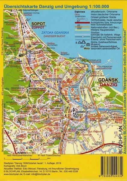 Stadtplan Danzig 1938/Gdansk heute