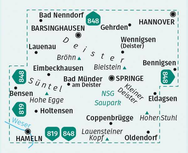 KOMPASS Wanderkarte 864 Deister, Süntel und Saupark 1:25.000