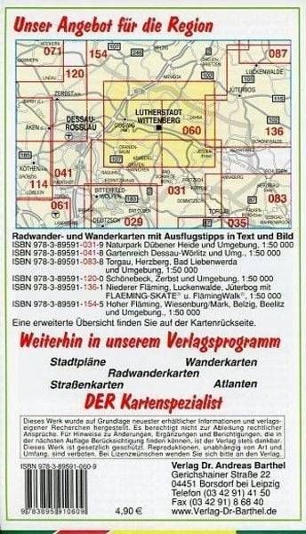 Lutherstadt Wittenberg und Umgebung. Radwander- und Wanderkarte 1 : 50 000