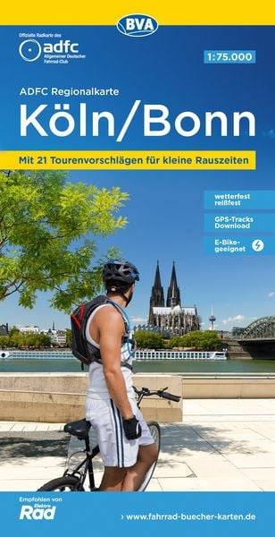 ADFC-Regionalkarte Köln/Bonn, 1:75.000, mit Tagestourenvorschlägen, reiß- und wetterfest, E-Bike-geeignet, mit Knotenpunkten, GPS-Tracks-Download