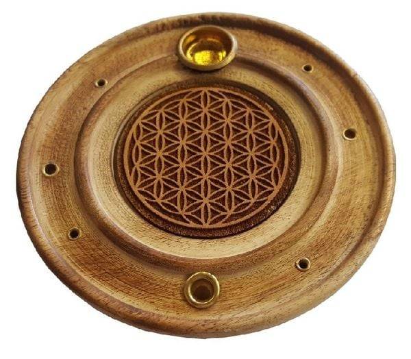 Räucherstäbchenhalter "Blume des Lebens" Holz rund 10 cm