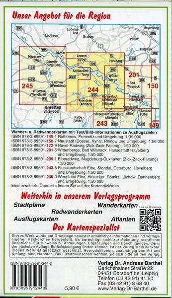 Radwander- und Wanderkarte Flusslandschaft Elbe, Wittenberge, Arendsee, Lenzen und Umgebung 1 : 50 000