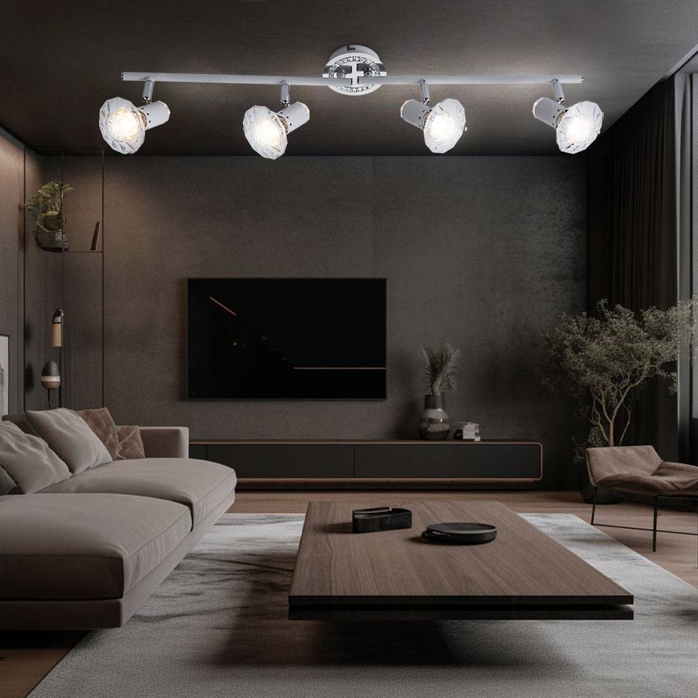 Deckenleuchte schwenkbar LED Spots silber Deckenlampe GU10 4-flammig, Fernbedienung dimmbar, 4x RGB LED 3,5W 290Lm warmweiß, LxBxH 70x10x14,5 cm