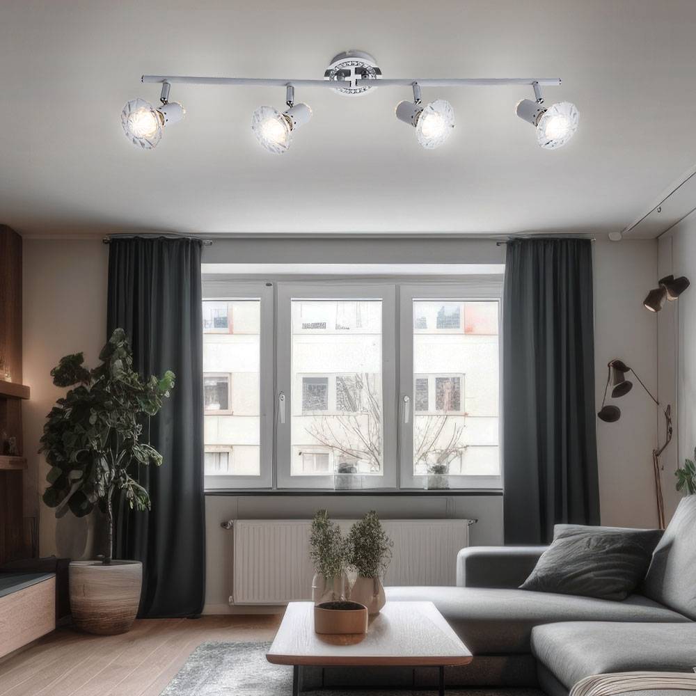 Deckenleuchte schwenkbar LED Spots silber Deckenlampe GU10 4-flammig, Fernbedienung dimmbar, 4x RGB LED 3,5W 290Lm warmweiß, LxBxH 70x10x14,5 cm