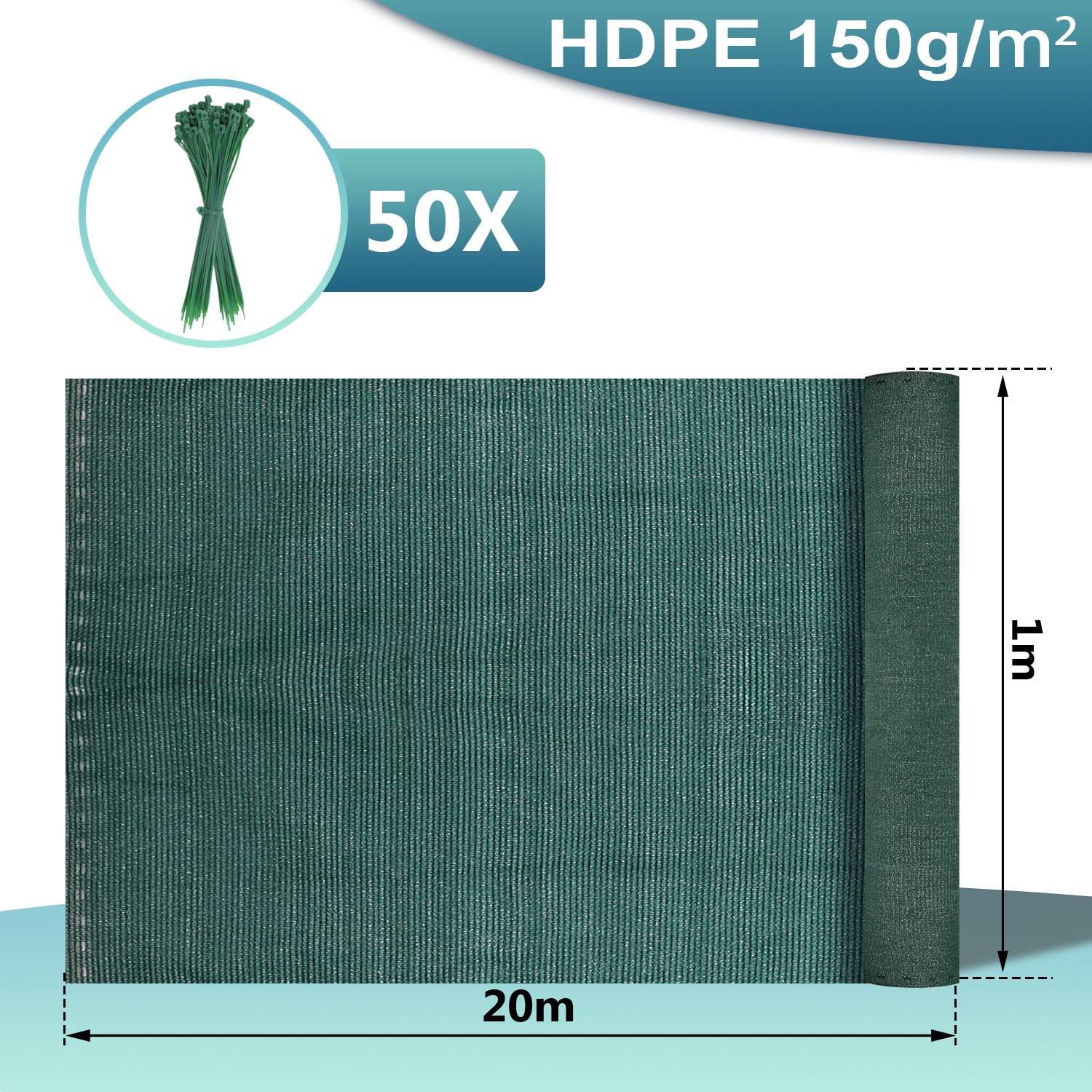 Zaunblende Tennisblende aus HDPE 150 g/m² Sichtschutz Zaunblend 1*20m dunkelgrün
