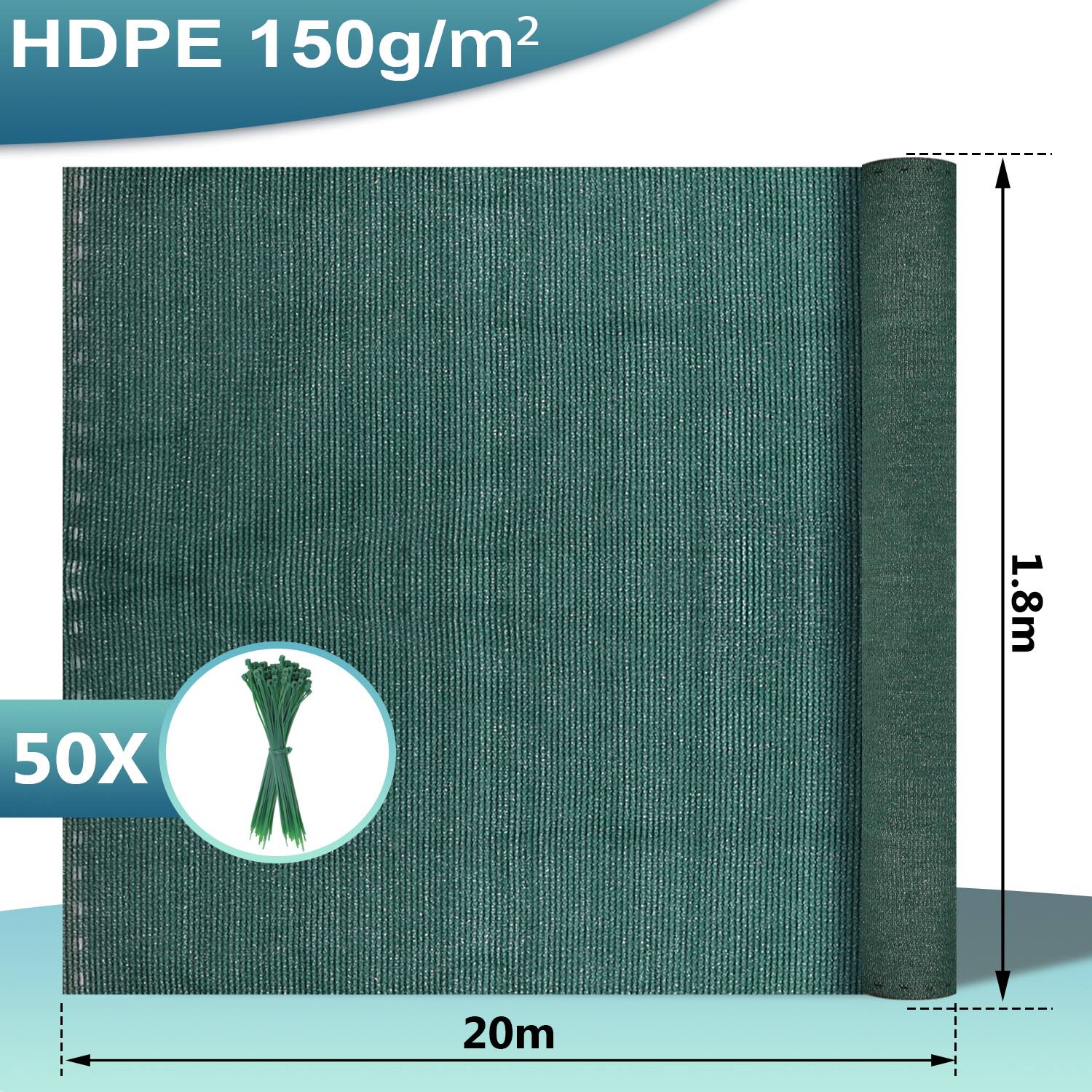 Zaunblende Tennisblende aus HDPE 150 g/m² Sichtschutz Zaunblend 1.8*20m dunkelgrün