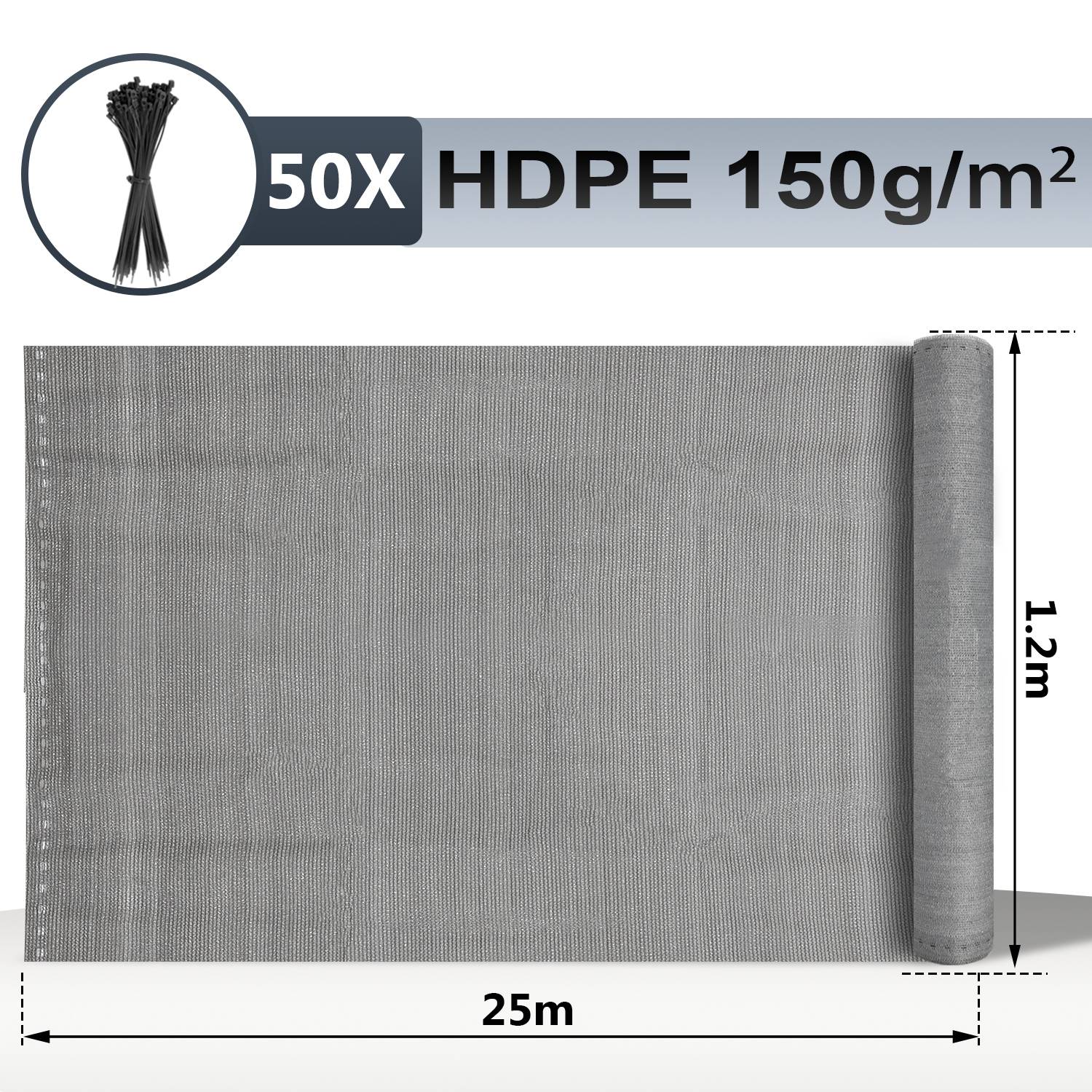 Garten-Sichtschutz Zaunblende HDPE 1.2*25m Grau