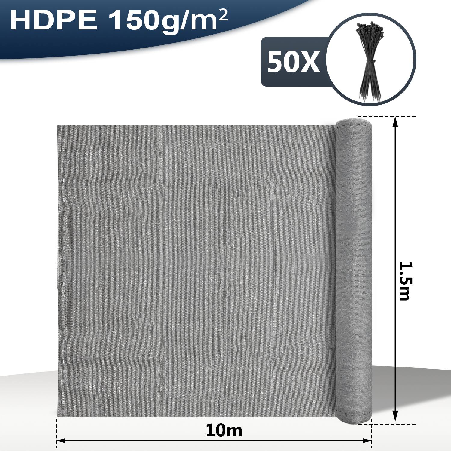 Zaunblende Sichtschutz - Tennissichtschutz Zaunblende Grau 1,5x10 m HDPE 150 g/m²