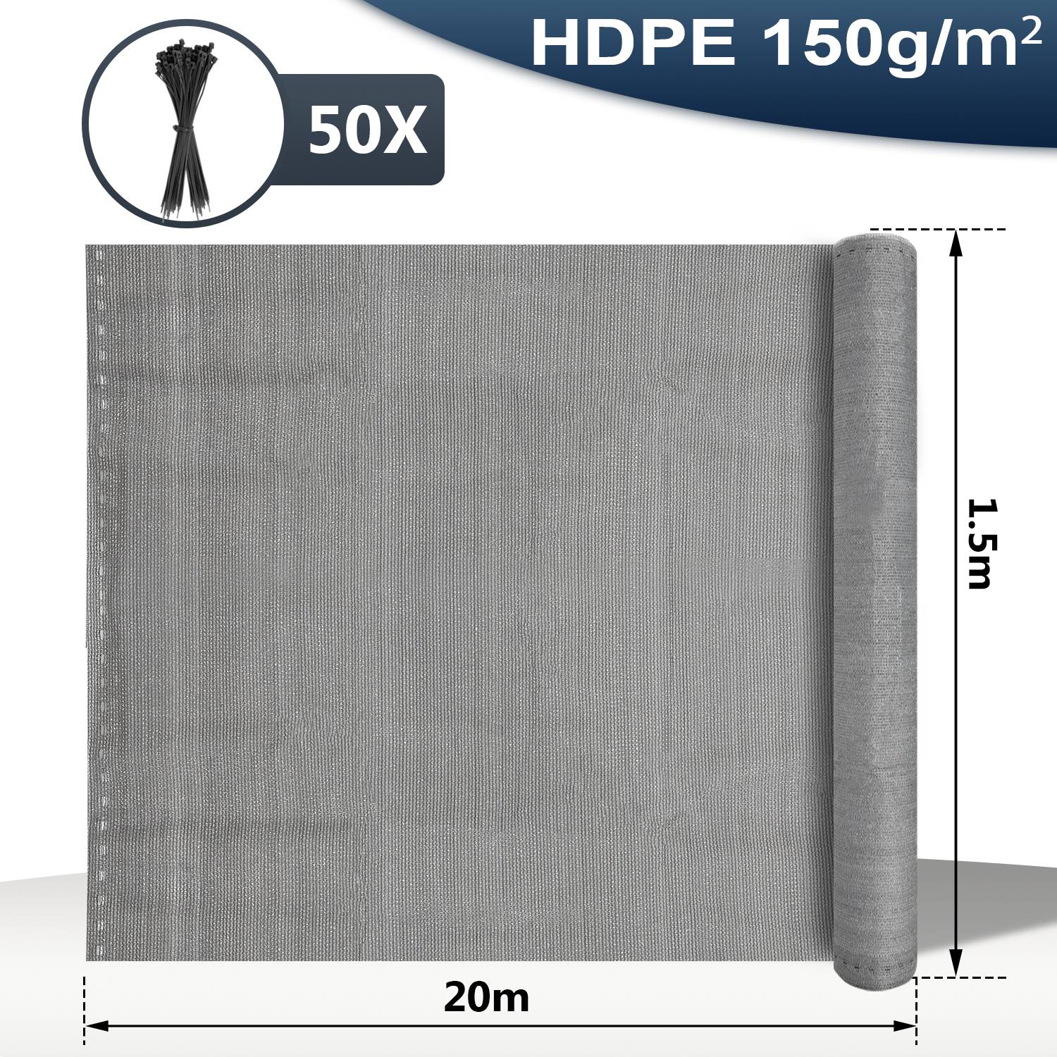 Zaunblende Tennisblende aus HDPE 150 g/m² Sichtschutz Zaunblend 1.5*20m grau