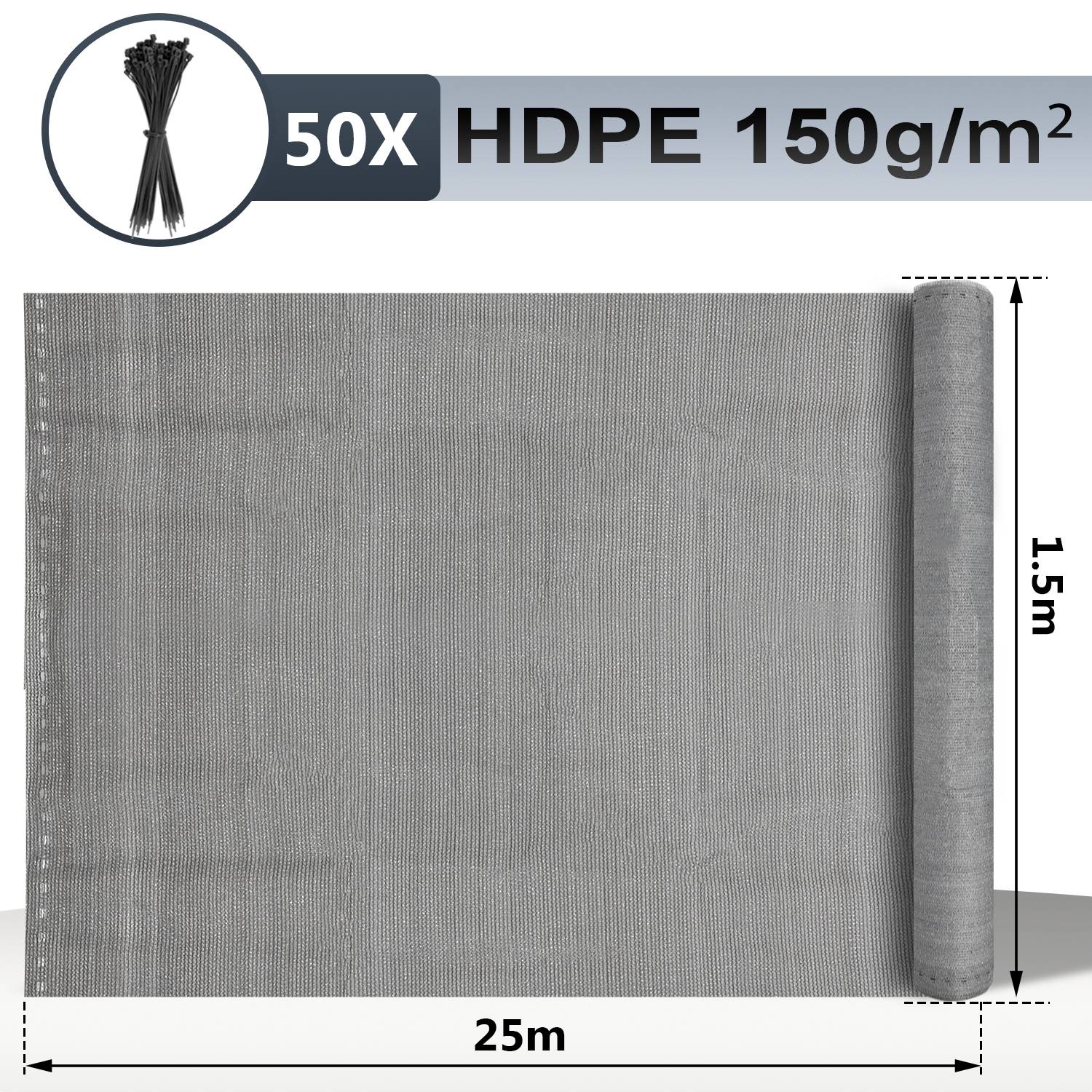 Garten-Sichtschutz Zaunblende HDPE-Zaunblende Sichtschutz 1.5*25m grau