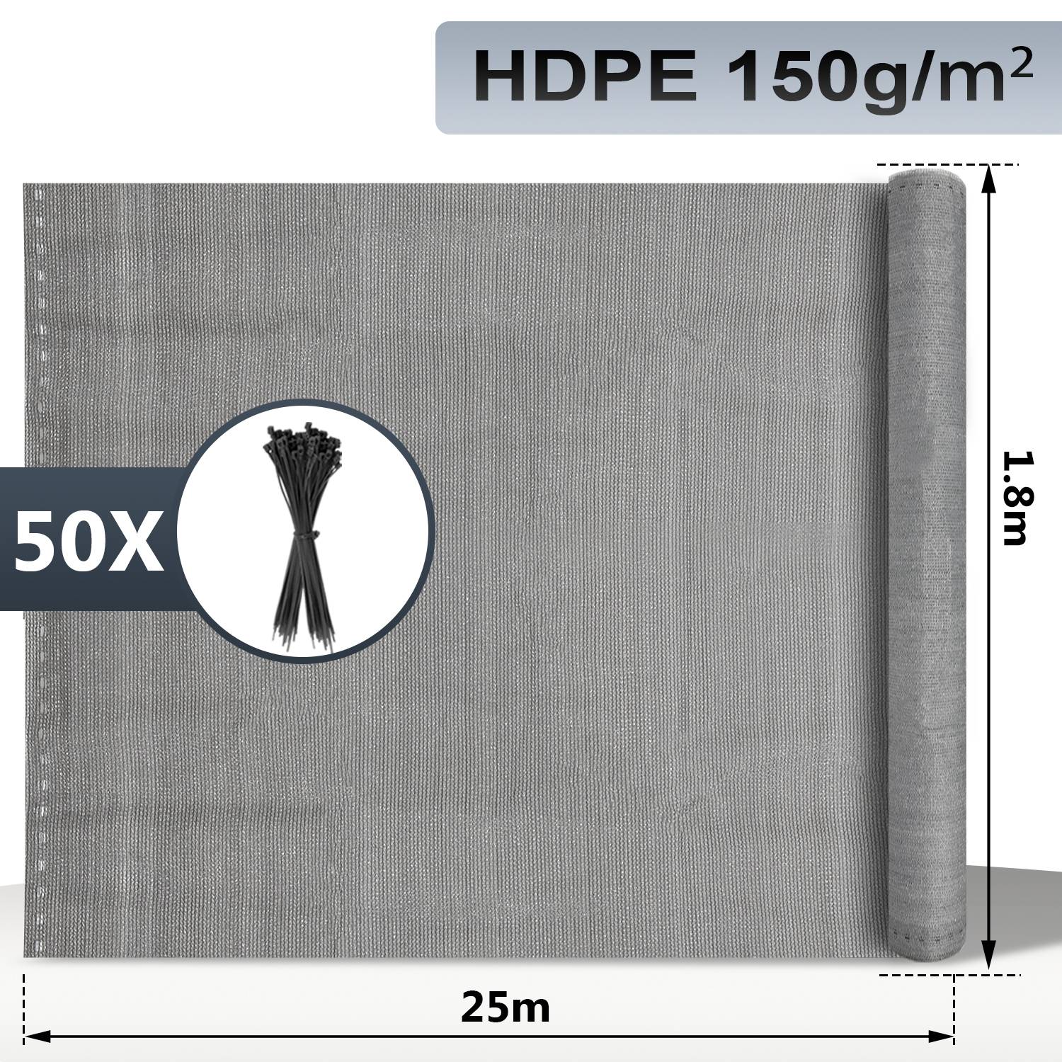 Garten-Sichtschutz Zaunblende HDPE-Zaunblende Sichtschutz 1.8*25m grau