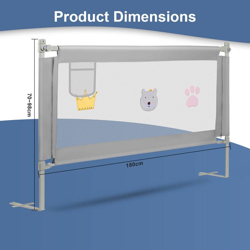 Bettgitter 180x70cm Bettschutzgitter Kinderbettgitter Babybettgitter Rausfallschutz für Bett Grau