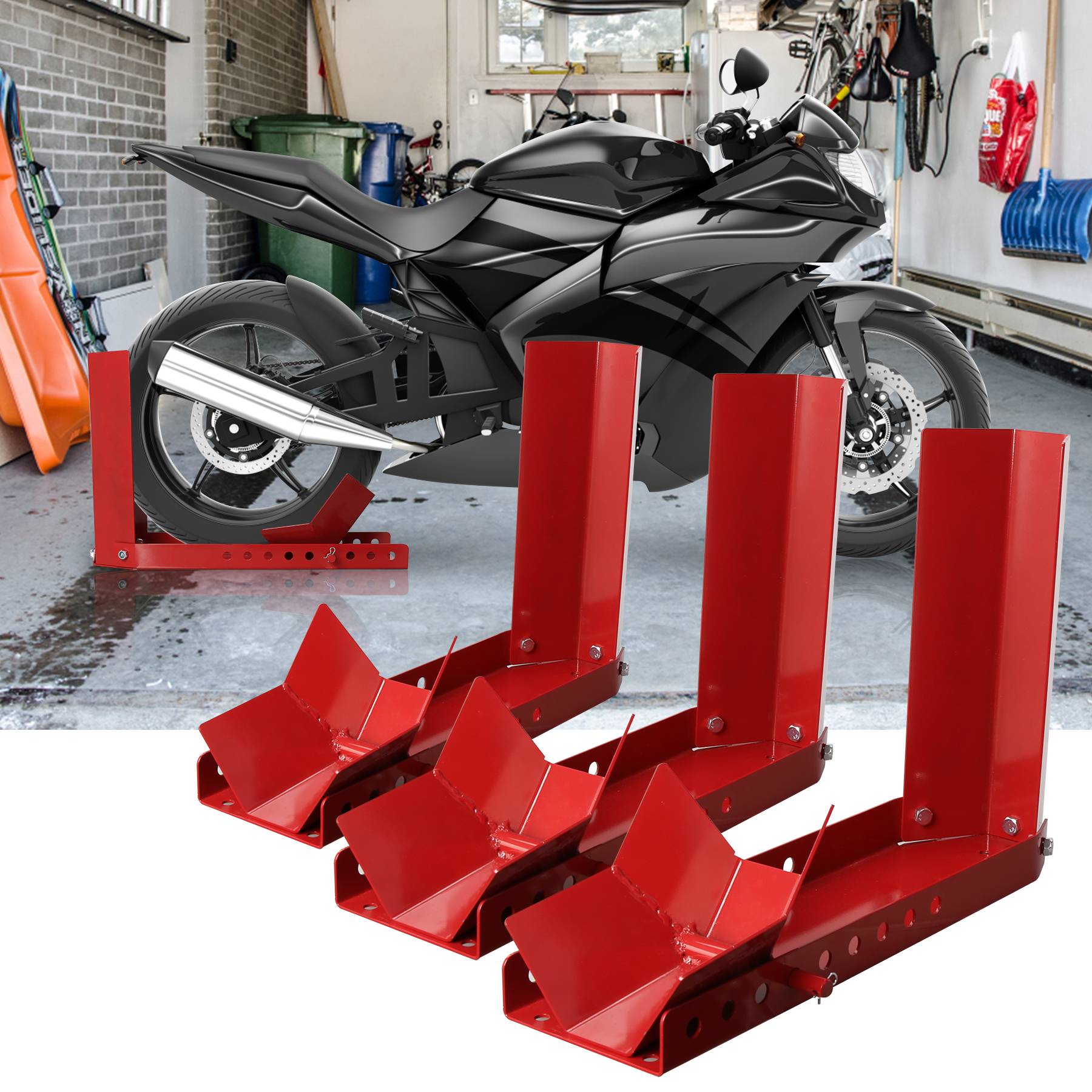 Motorradständer 9 Löcher , Mobile Motorrad Ständer aus Stahl Radwippe Motorradwippe Motorrad Radklemme (3 Stück)