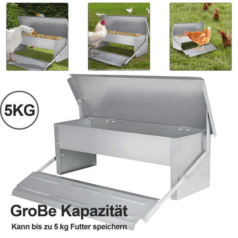 Futterautomat Hühner 5kg Automatischer Futtertröge - Hühner Futterspender aus Verzinkter Stahl für Geflügel, wasserdicht und rattensicher