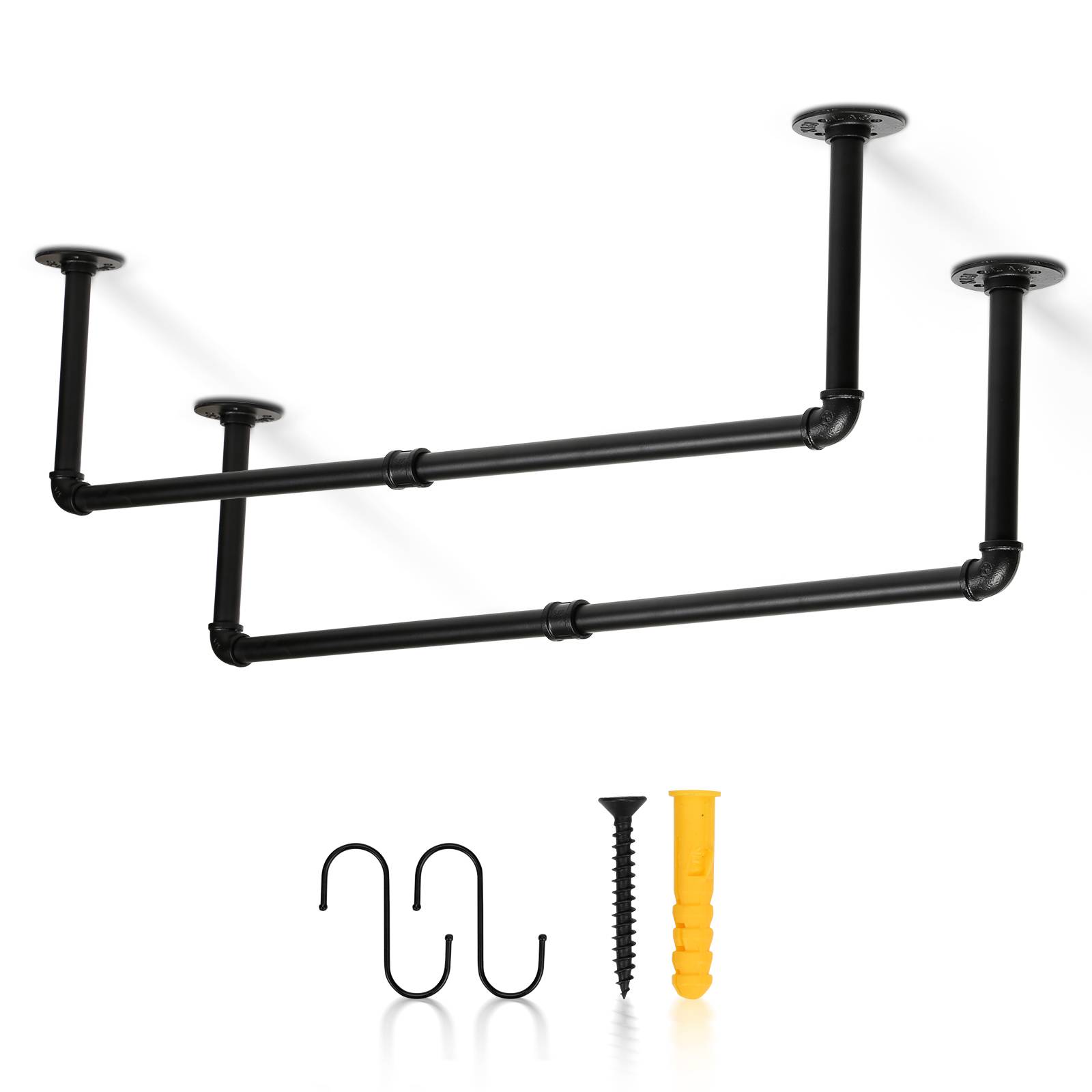 Kleiderstange (2 St),Kleiderständer für die Wand,65 kg Belastbarkeit,Kleiderstange Garderobenstange im Industrie-Design,schwarz