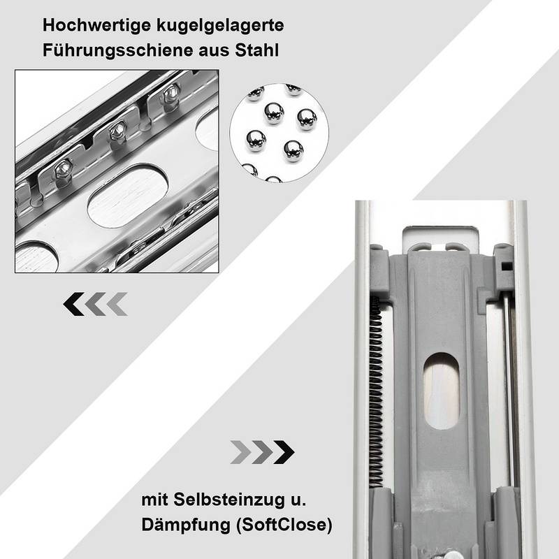 Schubladenschienen Schubladenauszug Soft Close Vollauszug Teleskopschiene Schubladenauszüge für Schubladen Schienensystem Auszugsschienen Gleitschie