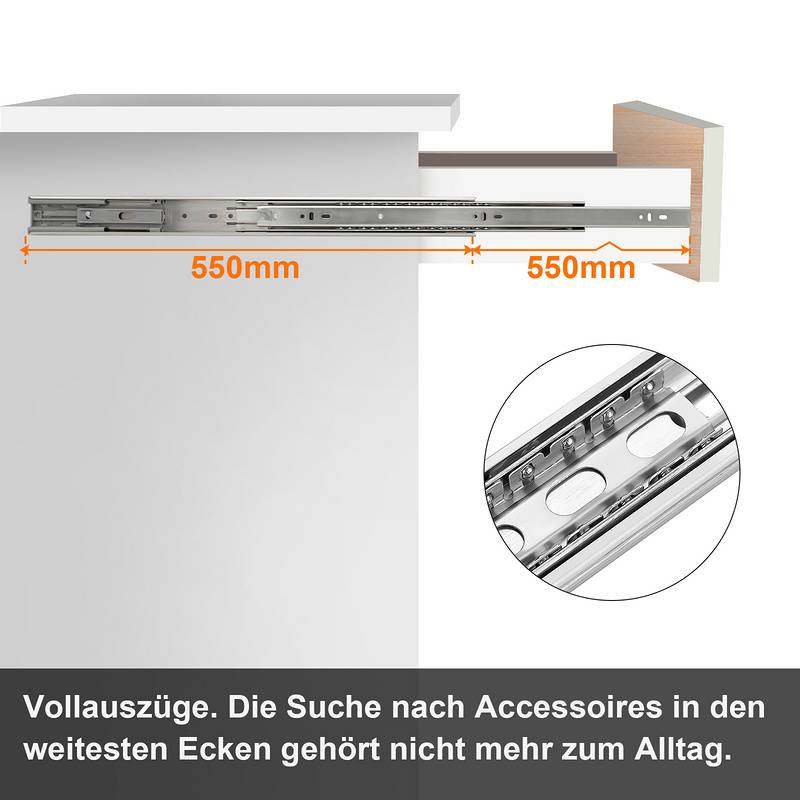 Schubladenschienen Schubladenauszug Soft Close Vollauszug Teleskopschiene Schubladenauszüge für Schubladen Schienensystem Auszugsschienen Gleitschie