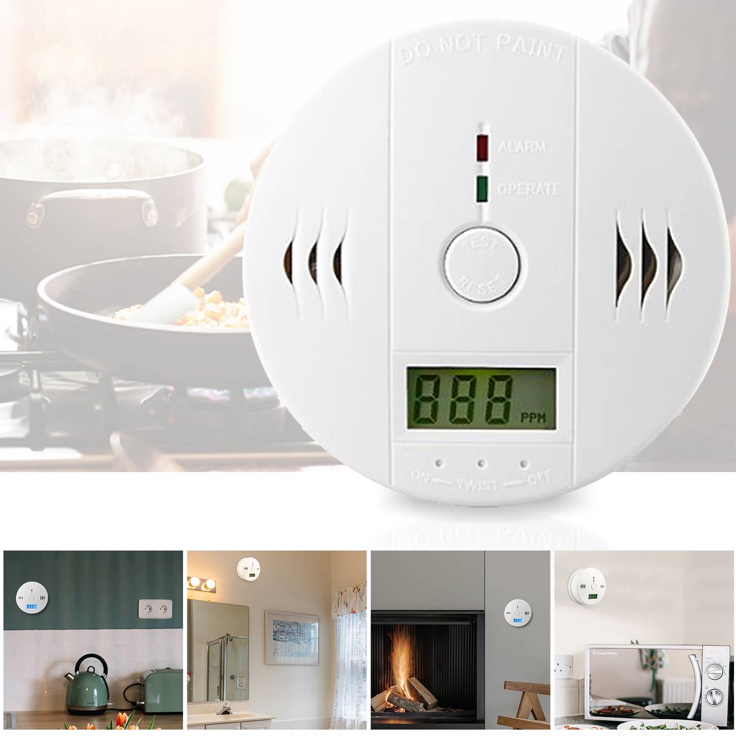 5x CO-Kohlenmonoxidmelder, CO-Melder, Gasmelder, Wand- und Deckenmontage Kohlenmonoxid-Gasmelder, Feuermelder