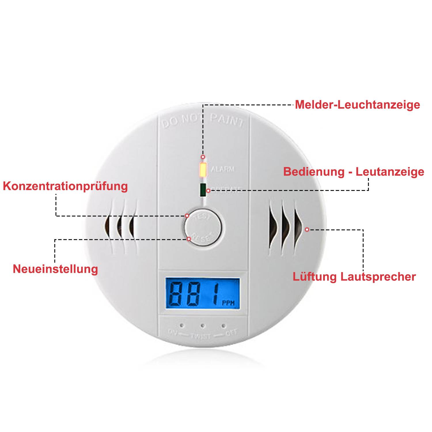 CO Kohlenmonoxid 3x Feuermelder Gasmelder Geschäft Detektor Rauchmelder Detektor Brandmelder Empfangsbereichen Kohlenmonoxid Empfangsbereichen