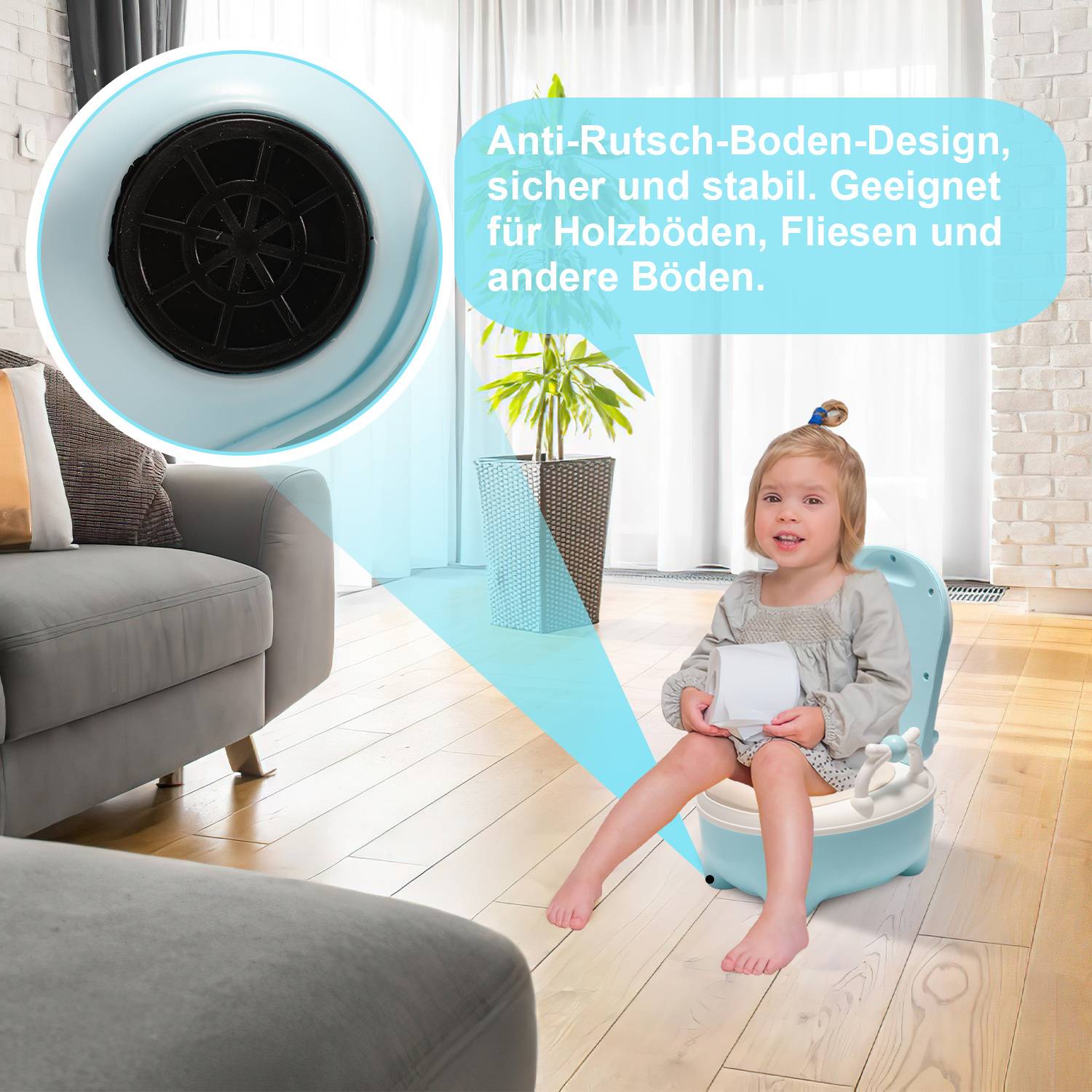 Kinder Töpfchen und Toilette für Babys, Babytopf mit WC-Funktion, Kinder Toilettensitz und Trainer mit Griffen und rutschfestem Design blau