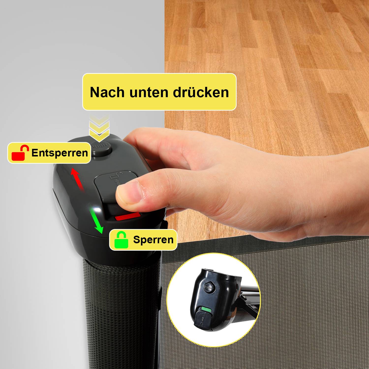 Treppenschutzgitter Ausziehbar Türschutzgitter Absperrgitter Roll, ausziehen 0-180 cm für Kinder & Haustiere, Schwarz