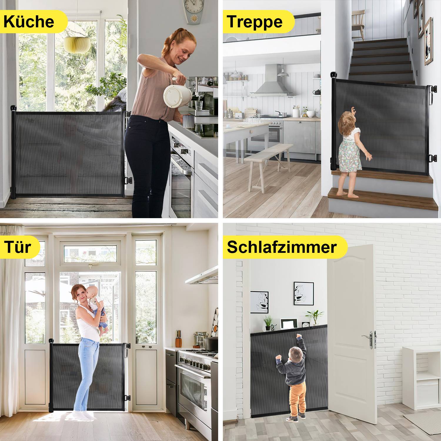 Treppenschutzgitter Ausziehbar Türschutzgitter Absperrgitter Roll, ausziehen 0-180 cm für Kinder & Haustiere, Schwarz
