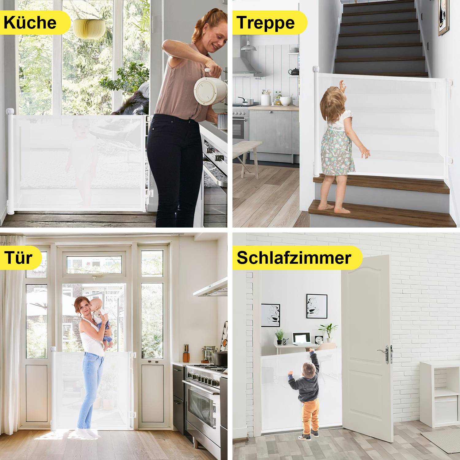 Treppenschutzgitter Ausziehbar Türschutzgitter Absperrgitter Roll, ausziehen 0-180 cm für Kinder & Haustiere, Weiß
