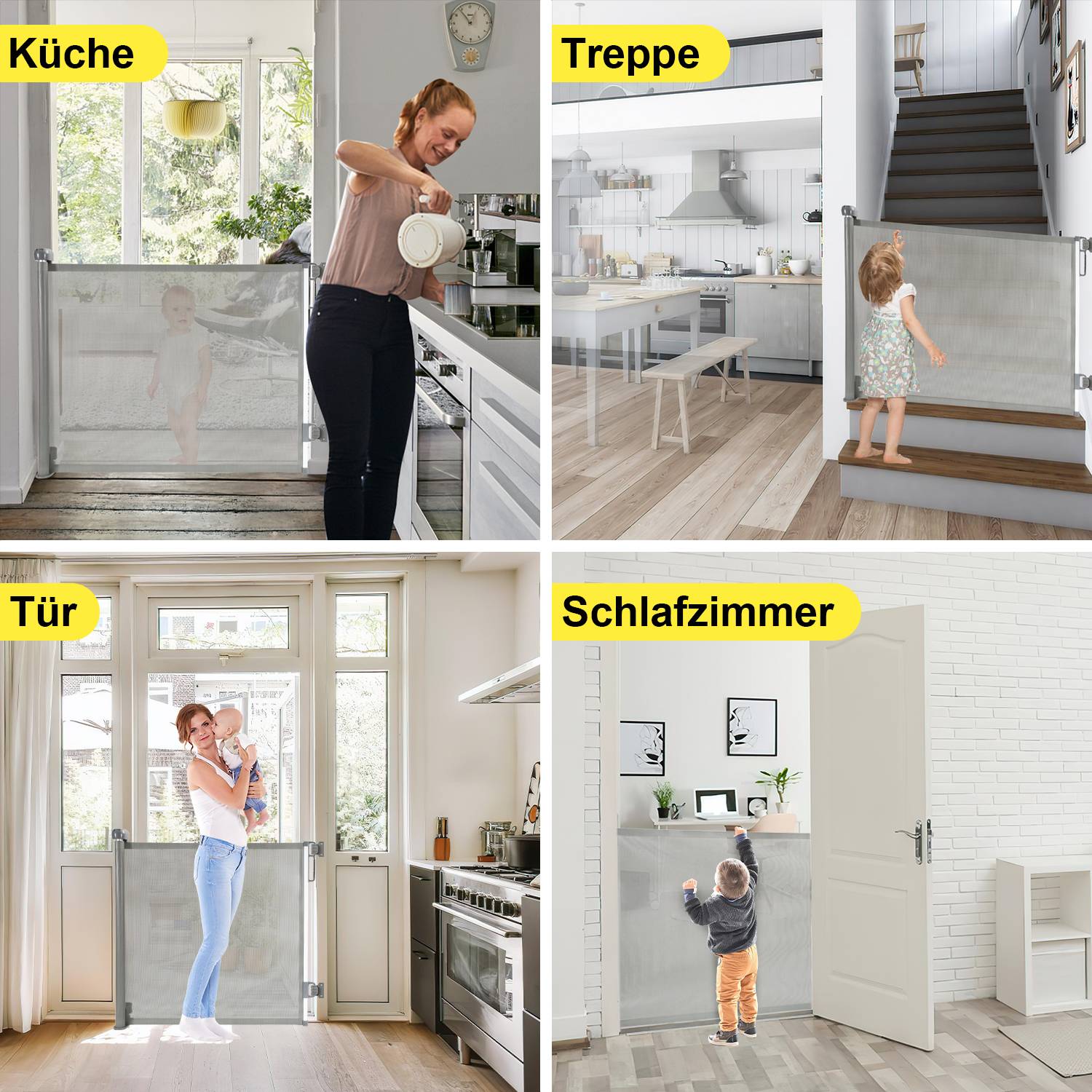 Treppenschutzgitter Ausziehbar Türschutzgitter Absperrgitter Roll, ausziehen 0-150 cm für Kinder & Haustiere, Grau