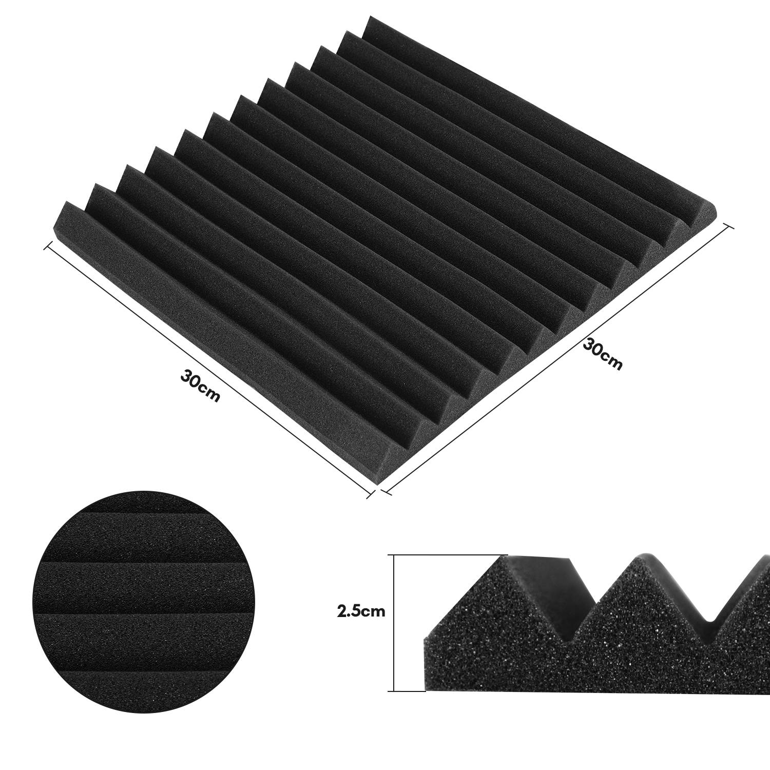 24 Stück Akustikschaumstoff Akustikschaum Matten Dreiecksnut 30 x 30 x 2.5cm Schalldämmmatten zur effektiven Schaumstoff Fliesen Schwarz