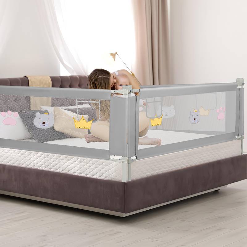 Bettgitter Bettschutzgitter Höhenverstellbar Kinderbettgitter 180 x 98 cm Gitter Kinderbett Fallschutz Bett Darkgray
