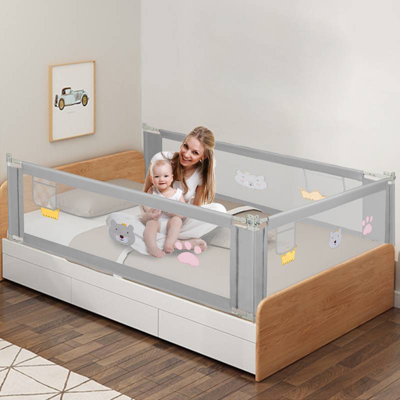 Bettgitter Bettschutzgitter Höhenverstellbar Kinderbettgitter 200 x 98 cm Gitter Kinderbett Fallschutz Bett Darkgray