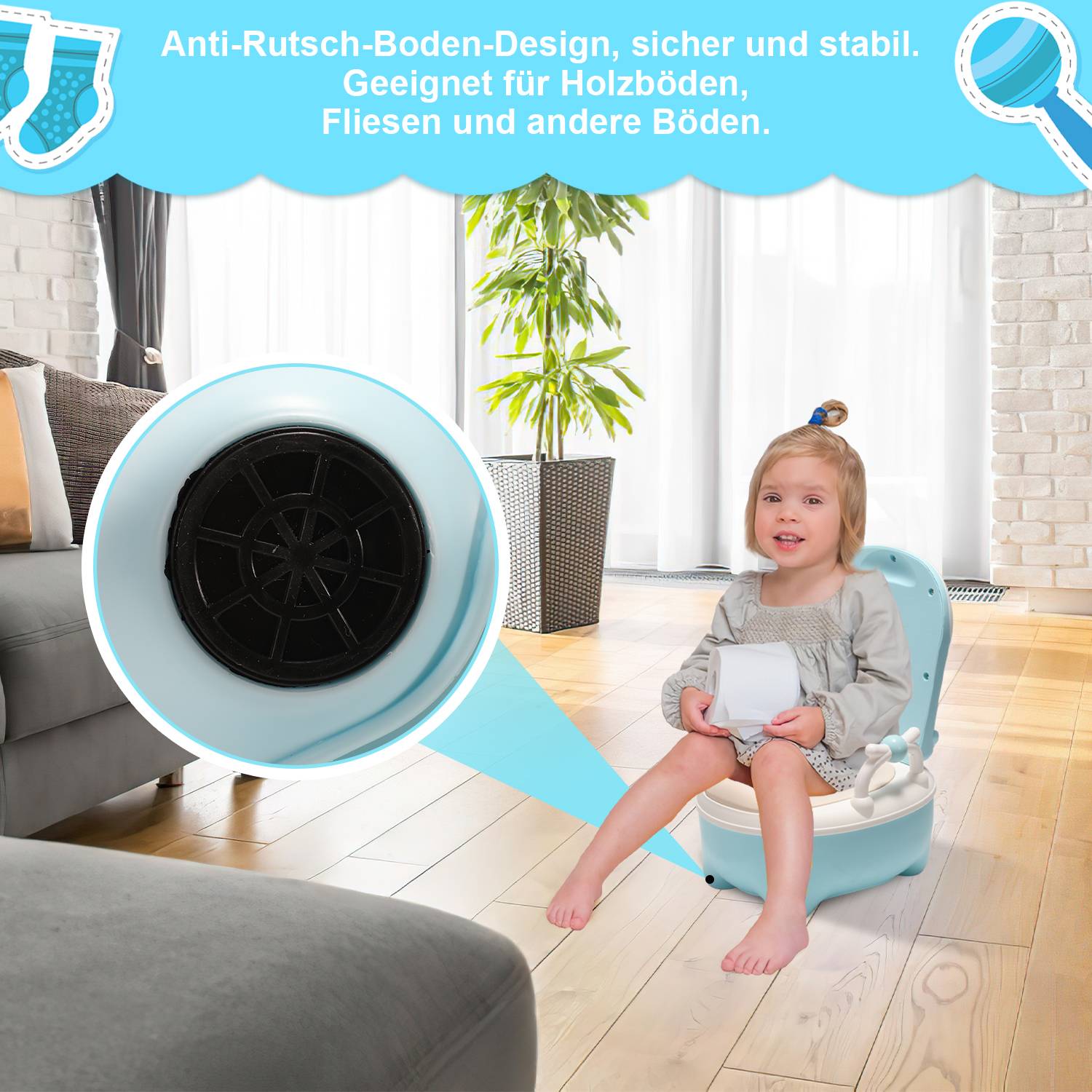 Kinder-Töpfchen Kindertoilette Toilettensitz, Babytopf Übungstöpfchen mit Handgriffen, Toilettentrainer für Kinder ab 1 jahr, Kinderfreundliches