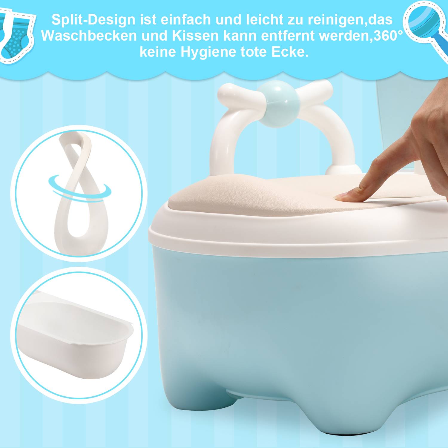 Kinder-Töpfchen Kindertoilette Toilettensitz, Babytopf Übungstöpfchen mit Handgriffen, Toilettentrainer für Kinder ab 1 jahr, Kinderfreundliches