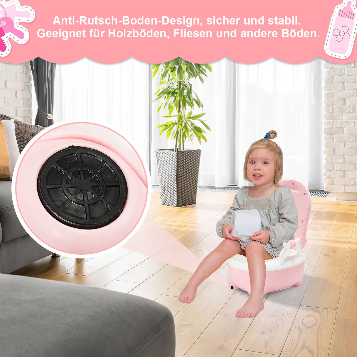 Kindertöpfchen 48.5cm hoch Kindertoilette PP+PU Töpfchen mit abnehmbarem Behälter Baby Tolilette mit Spritzschutz & Armlehnen Toilettentraining fü