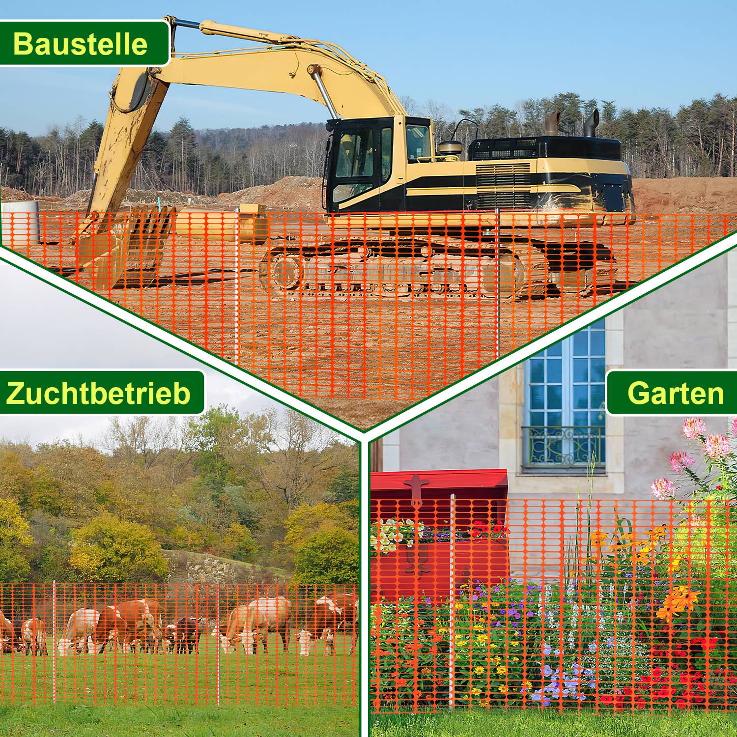 50m Orange Absperrzaun Gartenzaun Bauzaun, Kunststoff Fangzaun, Sicherheitszaun mobiles Netz, Baustellenzaun