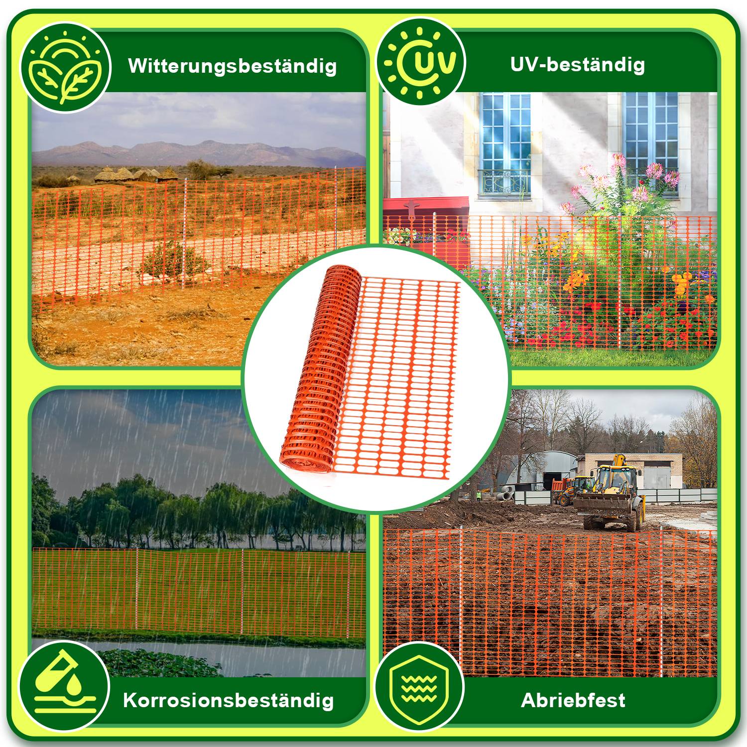 Absperrzaun 1x50m, Bauzaun Warnnetz orange,Sicherheitszaun mobiles Netz, Kunststoff Fangzaun, Zaun flexibel