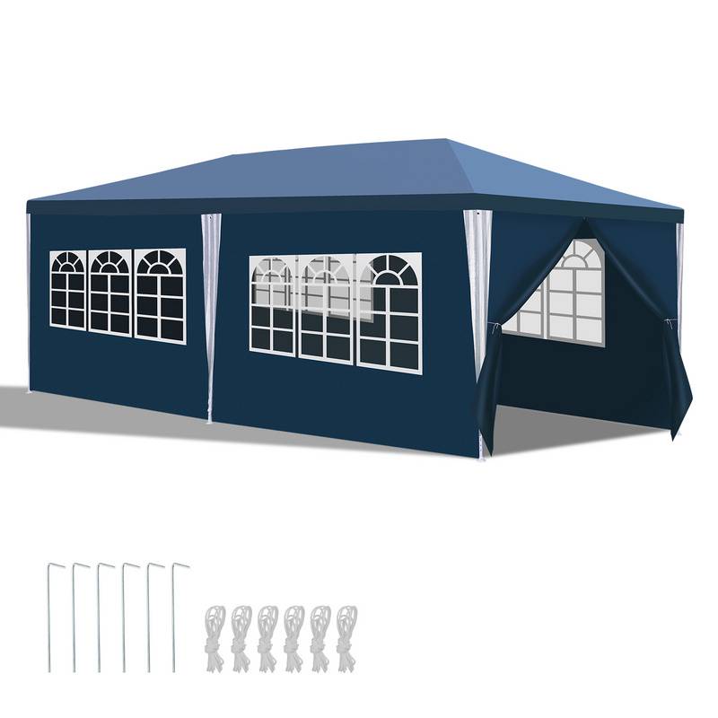 Garten Pavillon mit 4 Seitenteilen tragbares wasserdichtes Zelt mit Spiralschläuchen Partyzelt Blau 3 x 6 m