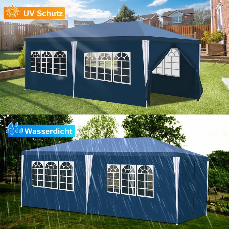 Pavillon Stahlrohre – Terrassenpavillon, Raucherzelt und Partyzelt aus Stahlrohren für den Garten Blau 3x6m