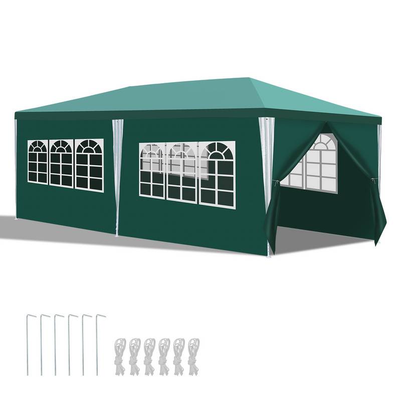 Garten Pavillon mit 4 Seitenteilen tragbares wasserdichtes Zelt mit Spiralschläuchen Partyzelt Grün 3 x 6 m
